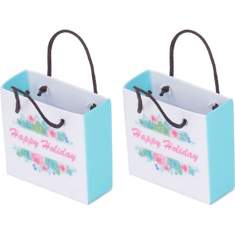Mini-Geschenktüten, 1:12-Skala, Buchstaben- und Blumenmuster, Miniatur-Geschenktüten mit Henkeln für Puppenhäuser, 2 Stück (1/5)