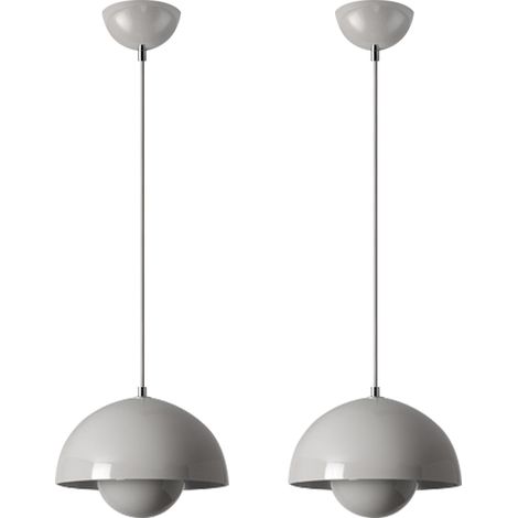 Modern Pendant Light, Metal Shade, 100 cm Adjustable Cable, 23 cm Diameter, Light Gray, E27 Bulb, 2PCS (1/5)