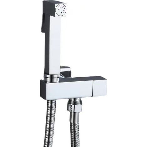 Complete set of brass and silver toilet bidet sprayer, copper angle valve + zinc spray gun + 1.5m shower hose (1/5)