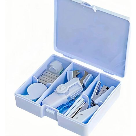 Mini kit de fournitures de bureau portable (8 pièces), idéal pour un travail de bureau pratique et efficace, parfait comme cadeau pour les étudiants et les enseignants, pour la rentrée scolaire, bleu. (1/5)