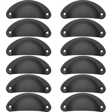 Lot de 12 poignées coquille vintage en fer noir 82 x 35 mm - entraxe 66 mm - vis incluses (1/5)