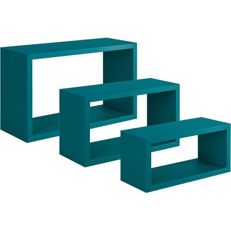 Ensemble de 3 étagères murales, bibliothèque flottante, étagère murale, bleu atoll, 45 x 27 x 15,5 cm, 40 x 22 x 15,5 cm et 35 x 17 x 15,5 cm - Triptyque (1/4)