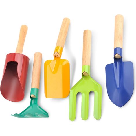 Set mit 5 Miniatur-Gartengeräten für Kinder, Pflanzspaten aus Eisen, Gartengeschenkbox. (1/5)