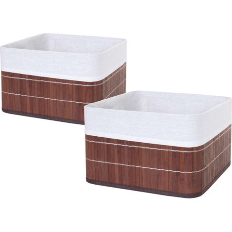 Set 2x cestini contenitori portaoggetti elegante HHG-222 legno bambù 33x33x21cm marrone