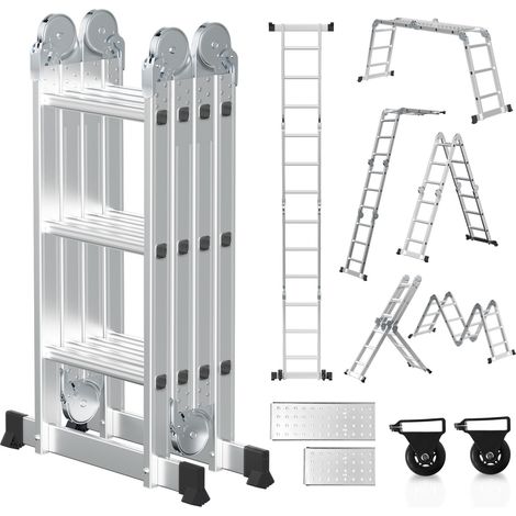 SWANEW Scala pieghevole Scaletta multiuso 4x3 gradini fino a 150kg Aluminum (1/5)