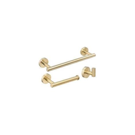 Conjunto de accesorios para baño con barra toallero, gancho para toalla y soporte para papel higiénico en acero inoxidable cepillado dorado (1/4)