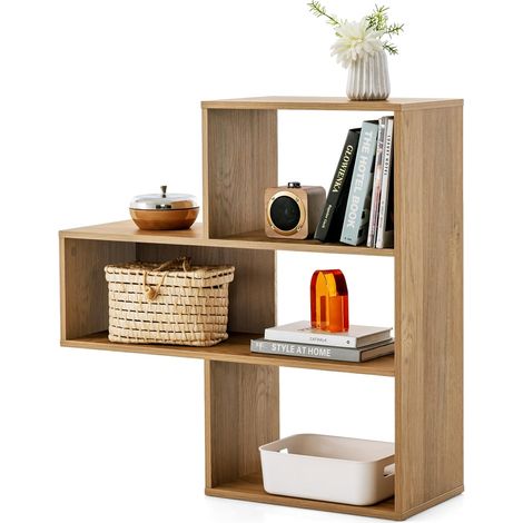 COSTWAY Libreria a Forma Convessa/Concava, Scaffale Aperto a 3 Ripiani in Legno, Scaffale da Esposizione con Dispositivo Antiribaltamento, per Soggiorno Ufficio Camera da Letto (Convessa) (1/5)