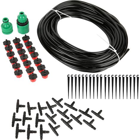 Kit de système d'arrosage goutte à goutte micro automatique : Timer + 20m de tuyau pour plantes, jardin avec 20 goutteurs, connecteurs universels et kit complet (1/5)