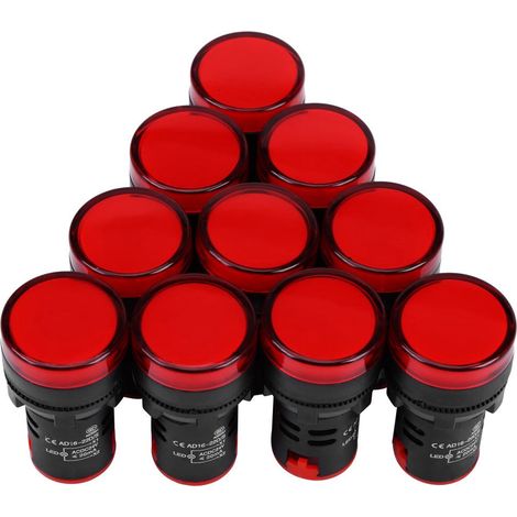 Voyant LED 24V AC/DC, filetage 22mm, rouge - Lot de 10 pièces (1/5)