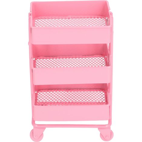 Étagère de rangement à 3 niveaux pour maison de poupée, modèle mobile à l'échelle 1:12, avec roulettes, rose (1/5)