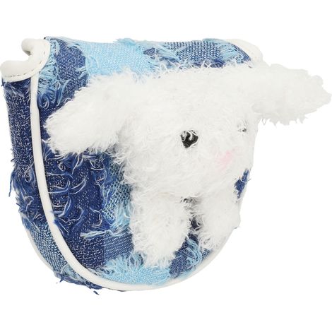 Housse de putter de golf magnétique mignonne, protection pour tête de putter, épaisse et duveteuse, avec pompon décoratif en forme de lapin, bleue. (1/5)