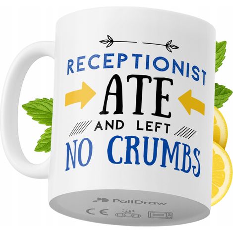 Tazza divertente e umoristica per receptionist, ideale per caffè e tè, con grafica e testo spiritosi. Perfetta per compleanni, onomastici e festività. Tazza premium per occasioni speciali, ideale per  (1/5)