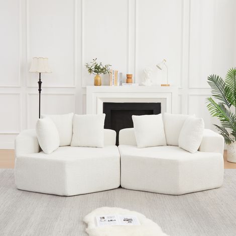 Fauteuil modulable 138x122x76 cm en tissu chenille beige, gain de place pour salon FloraGrace (1/5)