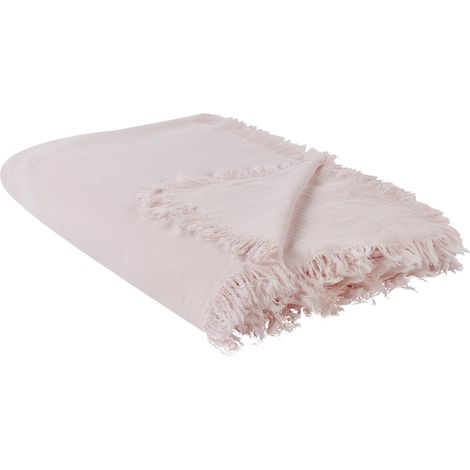 Colcha ropa de cama decorativa con flecos algodón rosa 200 x 220 cm Halpola