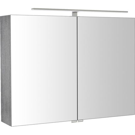 Armoire à miroir RIWA avec. Luminaire LED, 81x70x17cm, chêne argenté (1/3)