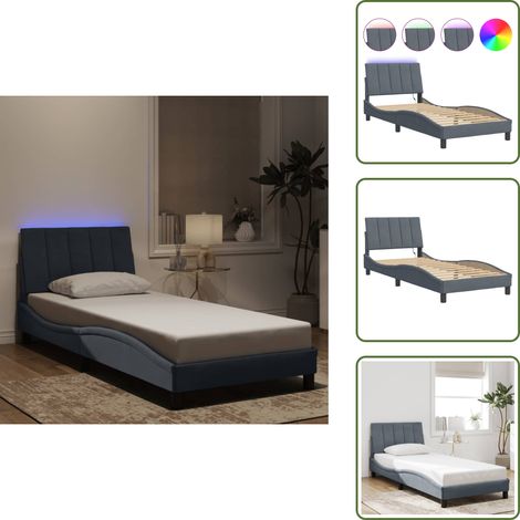 Cuscino testiera - vidaXL Giroletto con LED senza Materasso Hanko Grigio Scuro 90x190 cm in Velluto - Letto con luci LED