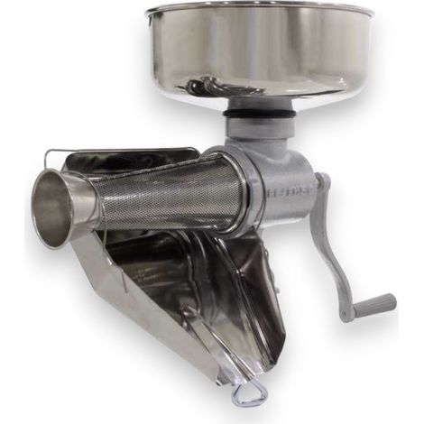 Passapomodoro manuale con imbuto cono e gocciolatoio in acciaio inox per cucina (1/3)