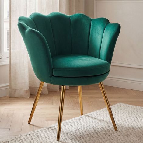 Wahson Poltrona in velluto con motivo a conchiglia, moderna poltrona da salotto per la camera da letto e il soggiorno, Verde (1/5)