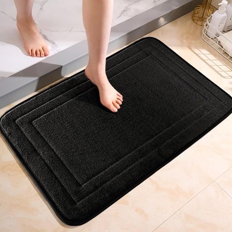 Tapis de bain mousse mémoire – 40×60 cm, antidérapant, absorbant, lavable, usage baignoire/cuisine (noir) (1/5)