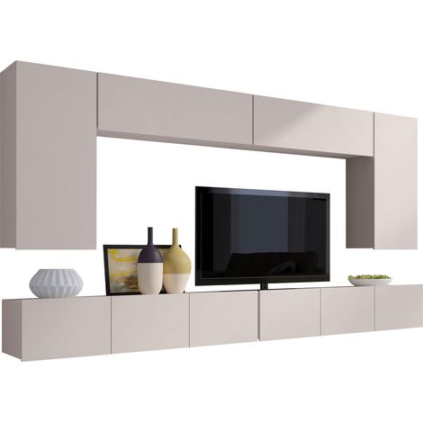 Mobilier1 – Ensemble de salon modulable 6 pièces – Matériau stratifié – Couleur cachemire – Mécanisme de levage à vérins – Fabriqué en Union européenne