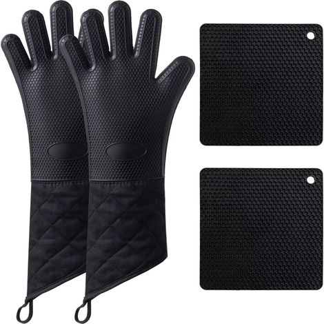 Gants de four et maniques en silicone, ensembles de 4 pièces, gants de four extra longs résistants à la chaleur antidérapants (1/5)