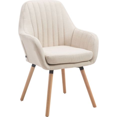 Chaise de salle à manger fauteuil de chambre coiffeuse en tissu crème piètement en bois clair 100008718 (1/3)