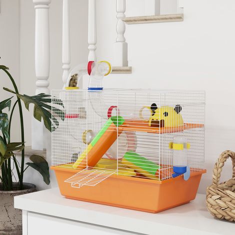 Spacious Hamster Cage with Exercise Wheel, Ramps, and Food Dish for Dwarf Hamsters and Gerbils - Convenient Access and Transport