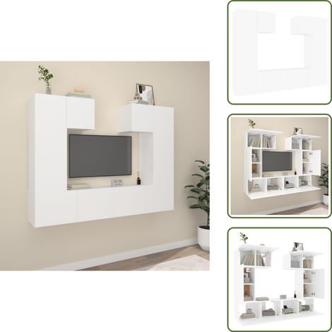 The Living Store Ensemble de meubles TV 6 pcs Blanc Bois d'ingénierie - Meuble tv classique (1/5)
