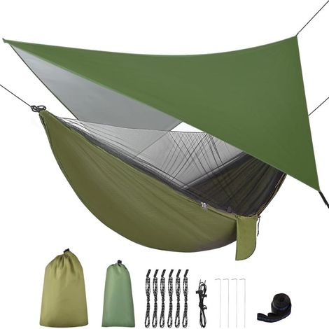 Wasserdichte Camping-Hängematte aus Segeltuch mit Moskitonetz und Gurten, Baumzelt, doppellagiges Nylon (tragbar)
