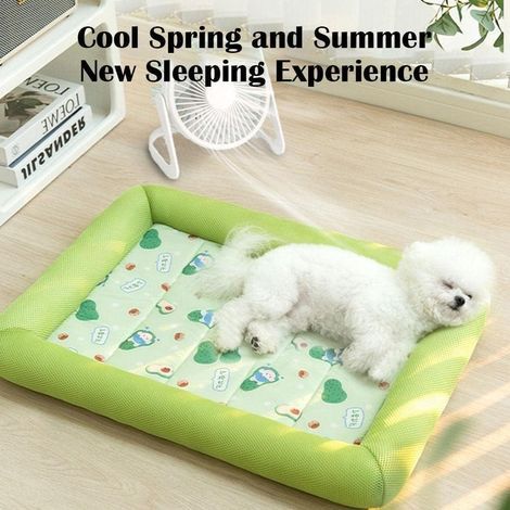 Tapis rafraîchissant d'été pour chien, Petit carré en soie glacée - Confortable, Accessoires pour chien, Respirant, Vert, 45x33cm (1/3)