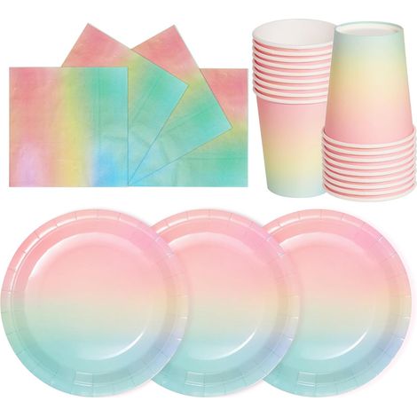 72 Pièces Vaisselle En Papier, Assiettes 18 Cm, Gobelets 266 Ml, Serviettes 16,5 Cm, Pour Anniversaire Enfants (1/5)
