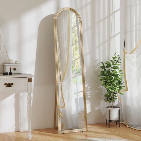 Miroir de sol arqué pleine longueur miroir sur pied cadre en effet imitation pierre pour salon chambre 40 x 160 cm beige