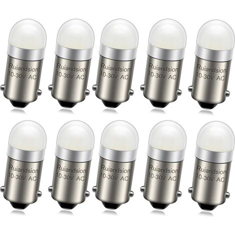 BA9S 10pcs 1895 1891 White 10-30V Non Polarity 3SMD Chipset LED Bulbs for Car Interior (1/5)