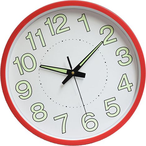 Horloge murale lumineuse de 30 cm (12 pouces), ronde, minimaliste, à quartz, rouge, pour la décoration de la chambre ou du salon. (1/5)