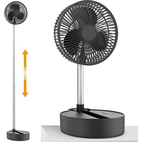 Ventilador de pedestal oscilante con batería de 10.000 mAh, 20 cm de diámetro, recargable, 3 velocidades, altura ajustable.