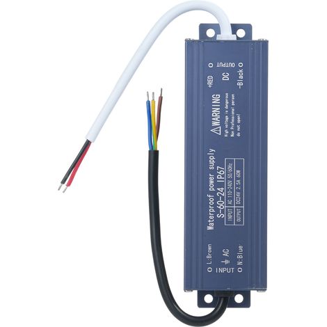 Alimentation LED étanche IP67, transformateur adaptateur secteur 110-240 V CA vers 24 V CC, sortie tension constante 60 W pour ruban LED, caisson lumineux extérieur, enseigne lumineuse. (1/5)