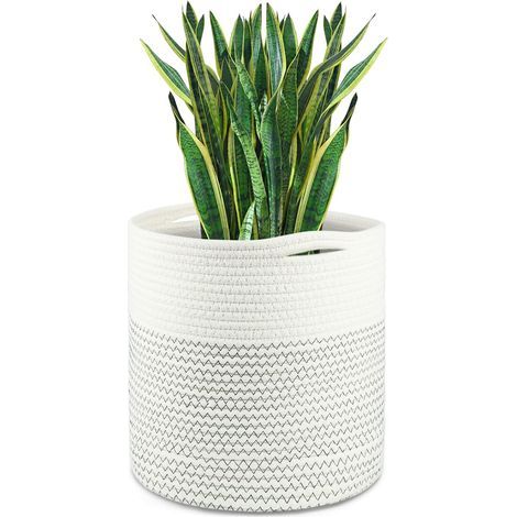 Pot De Fleurs De Avec Doublure, Panier De Rangement Tissé En Coton Cache Pot Plante Interieur Pour Plantes D'intérieur, Pot De Fleurs Et Décoration De La Maison (Noir Et Blanc)30 Cm (1/5)
