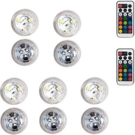 10 pcs Mini Lumières LED Submersible, LED LIGHT Lampe sous-Marines Étanche RGB Multicolore LED Éclairage avec 2 Télécommandes pour Piscine Étang Aquarium Vase Décoration Halloween Noël，32.2cm