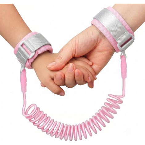 Correa infantil de 2 m - Pulsera de seguridad antipérdida para niños - Arnés infantil ajustable para paseos y lugares públicos - Correa de seguridad para la muñeca infantil, rosa (1/5)