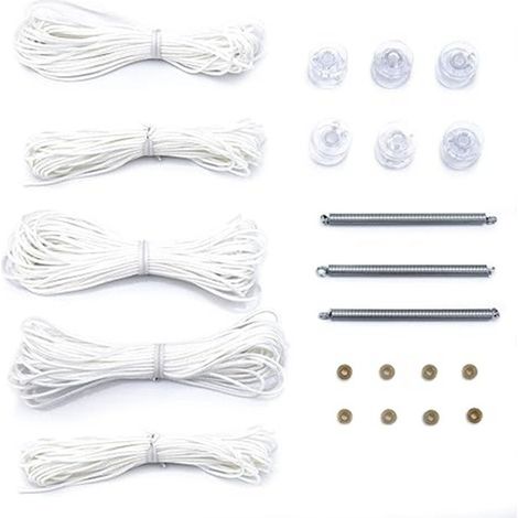 Ensemble de 28 accessoires pour rideaux plissés, comprenant des pièces de rechange pour poulie à ressort de cordon. (1/5)