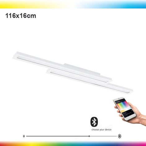 Plafonnier LED EGLO connect Saliteras-C, plafonnier à 2 lampes en acier et plastique blanc, changement de température de couleur (chaud, neutre, froid), RVB, dimmable, L 116 cm (1/5)
