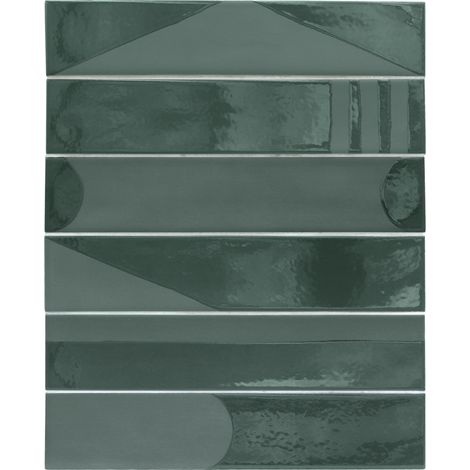 Carrelage sol / mur brique déco mixe mate et brillant effet béton vert foret 6x30 cm WADI DECOR PINE (vendu par boite de 0,50m2)