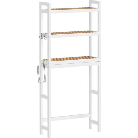 Meuble WC étagère dessus toilettes support de rangement en bambou à 3 niveaux organisateur salle de bain avec tablettes réglables charge 15 kg/niveau assemblage facile blanc (1/4)
