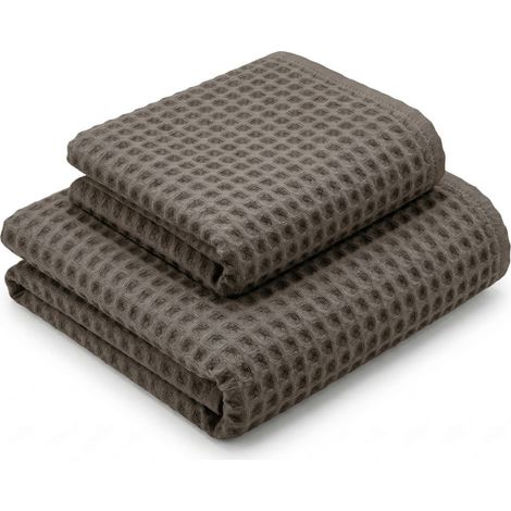 Asciugamani Nido d'Ape 100% Cotone 330 g/m² Made in Italy – Set 2 Pezzi (60x110 + 40x60) Tex Family – Taupe (1/5)