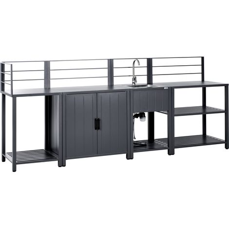 Conjunto de cocina exterior de 4 piezas armario de aluminio armario e isla con fregadero gris grafito Viggiano