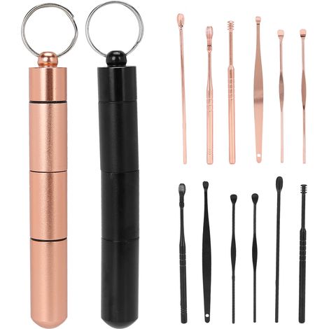 Lot de nettoyage d'oreilles en acier inoxydable - Cure-oreilles réutilisable, couleur or rose et noir (1/5)