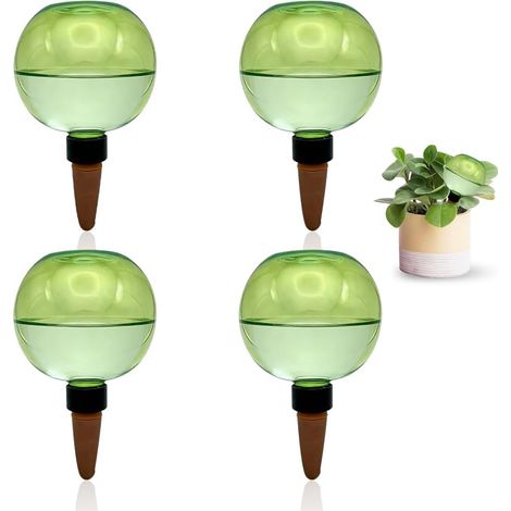 Boule Arrosage - Lot de 4 - Plastique Vert - 500ml - Auto-Arrosage Plante - Jardin Intérieur Extérieur (1/5)