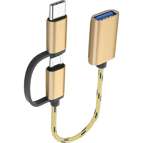 Câble USB 3.0 OTG plaqué or, adaptateur micro USB A vers USB C multifonctionnel et portable (1/5)