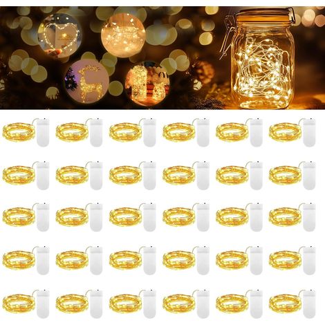 30 Mini-LED-Lichterketten, wasserdicht, batteriebetrieben, 2 m, 20 LEDs mit Kupferdraht, dekorative Lichter für Flaschen im Innen- und Außenbereich, Hochzeitsfeiern, Weihnachten, Schlafzimmer, bunte L (1/5)
