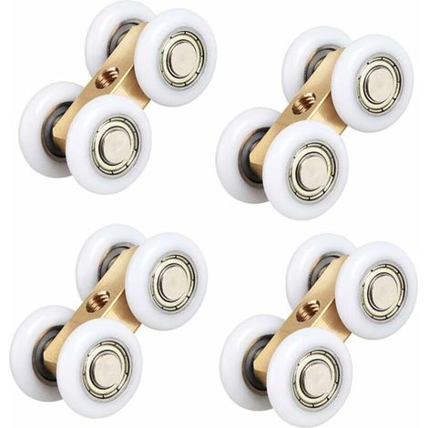 BRAVIX Tout le cuivre salle de bains suspendue poulie salle de bains verre porte coulissante étanche roulement suspendu roue salle de bains porte coulissante petite cuivre quatre roues,（4pcs）